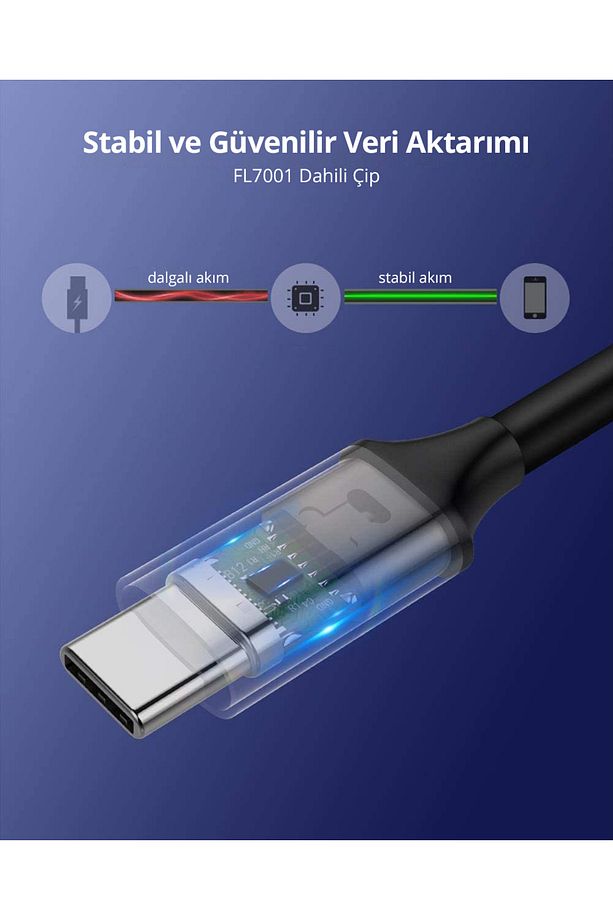 USB-C 60W Thunderbolt USB3.1 GEN1 3A QC PD Hızlı Şarj Kablosu, 1.5 Metre, Siyah - 50751 - 5