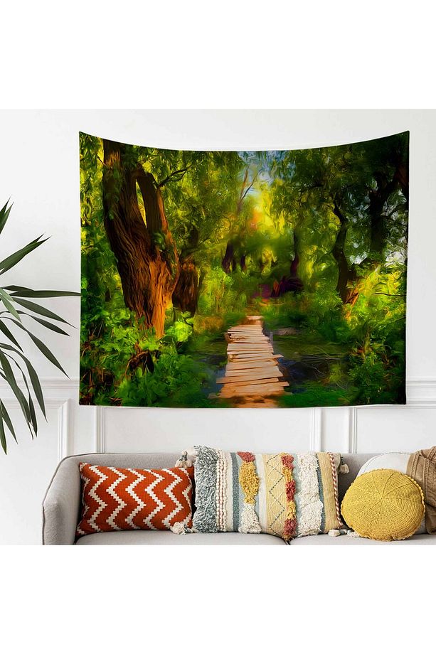Yeşil Orman Yolu Manzara Desenli Duvar Örtüsü Duvar Halısı Tapestry - 3