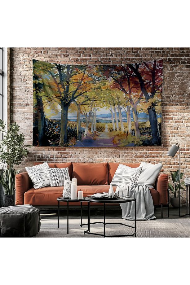 Sonbahar Orman Desenli Duvar Örtüsü Duvar Halısı Tapestry - 5