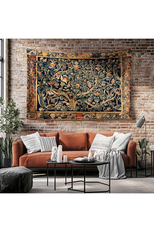 Vintage Fransız Retro Yaşam Ağacı Desenli Duvar Örtüsü Duvar Halısı Tapestry - 5