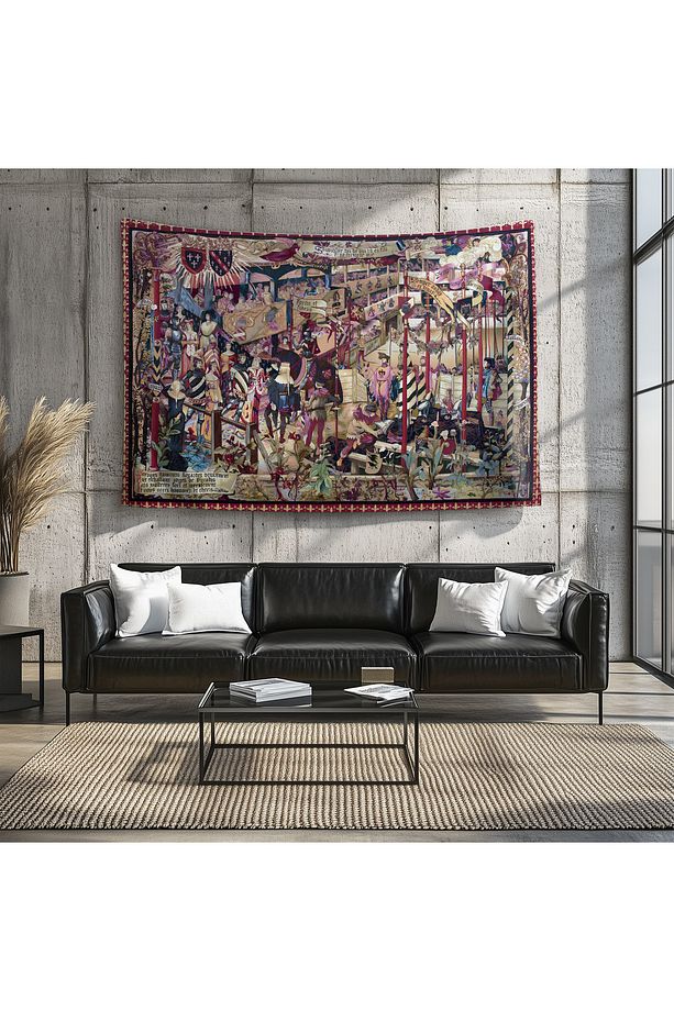 Vintage Fransız Retro Turnuva Desenli Duvar Örtüsü Duvar Halısı Tapestry - 6