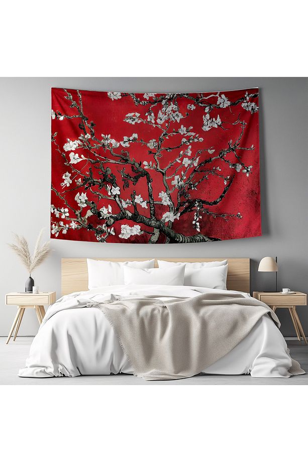 Van Gogh Kırmızı Badem Çiçekleri Desenli Duvar Örtüsü Duvar Halısı Tapestry - 4