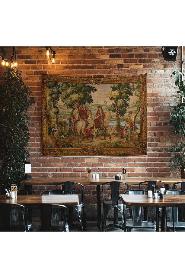 Vintage Fransız Retro Av Desenli Duvar Örtüsü Duvar Halısı Tapestry - 2