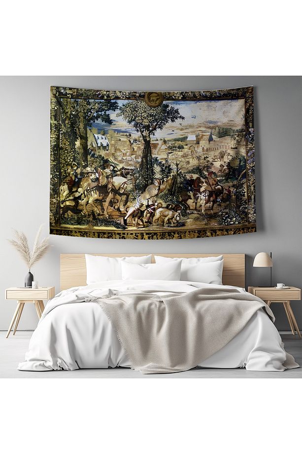 Vintage Fransız Retro Kasaba Desenli Duvar Örtüsü Duvar Halısı Tapestry - 6