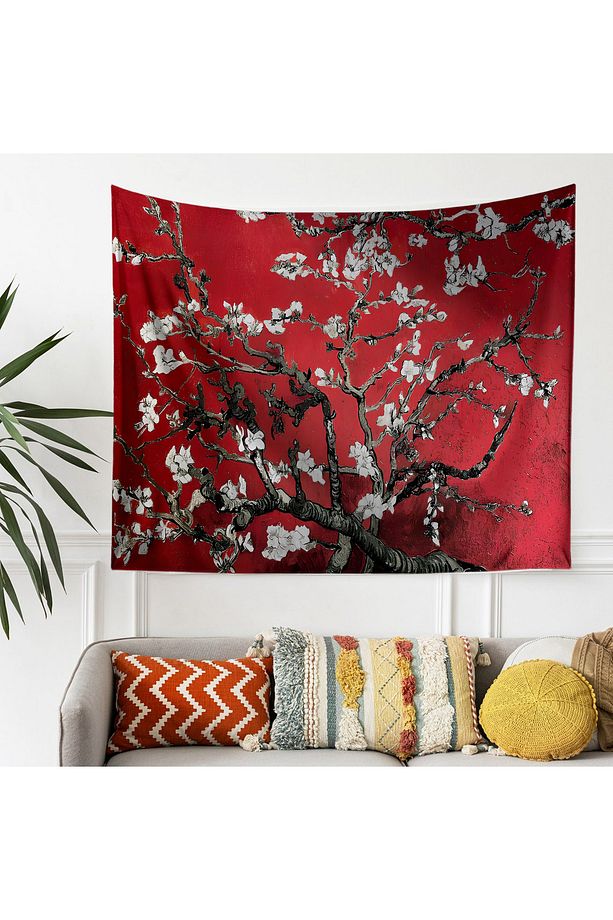 Van Gogh Kırmızı Badem Çiçekleri Desenli Duvar Örtüsü Duvar Halısı Tapestry - 3
