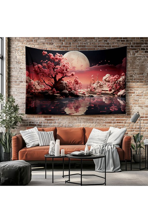 Ay Doğa Manzara Desenli Duvar Örtüsü Duvar Halısı Tapestry - 5
