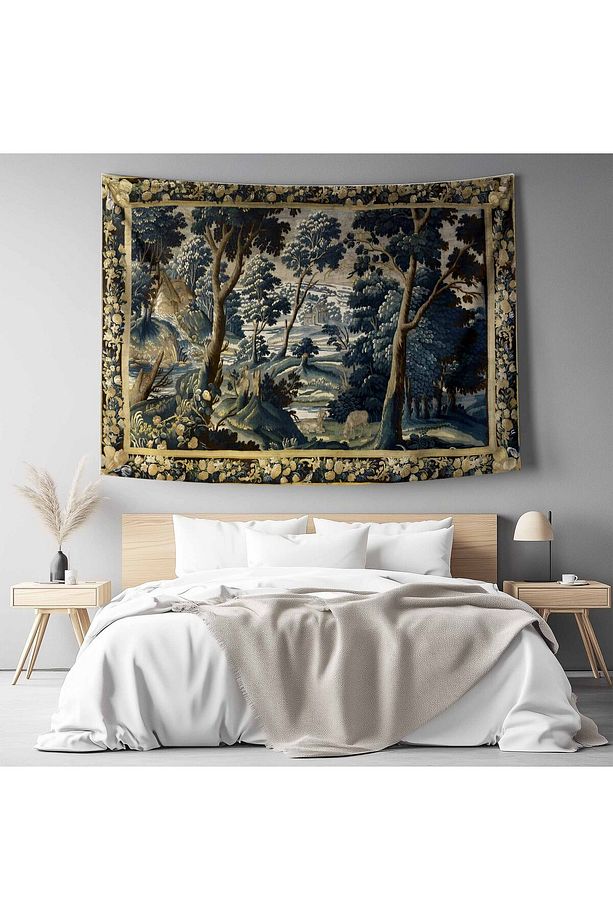Vintage Fransız Retro Orman Desenli Duvar Örtüsü Duvar Halısı Tapestry - 4