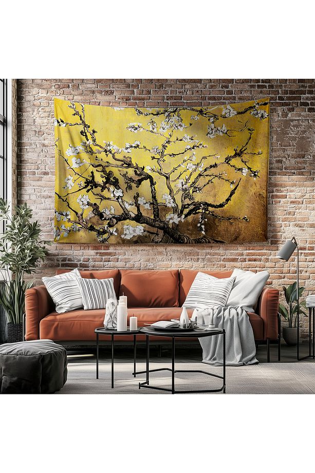 Van Gogh Sarı  Badem Çiçekleri Desenli Duvar Örtüsü Duvar Halısı Tapestry - 4