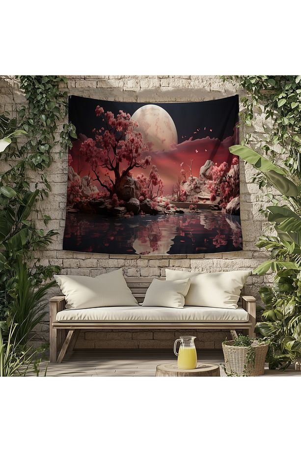 Ay Doğa Manzara Desenli Duvar Örtüsü Duvar Halısı Tapestry - 7