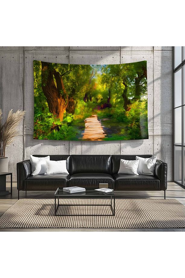 Yeşil Orman Yolu Manzara Desenli Duvar Örtüsü Duvar Halısı Tapestry - 6