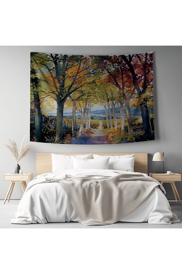 Sonbahar Orman Desenli Duvar Örtüsü Duvar Halısı Tapestry - 4