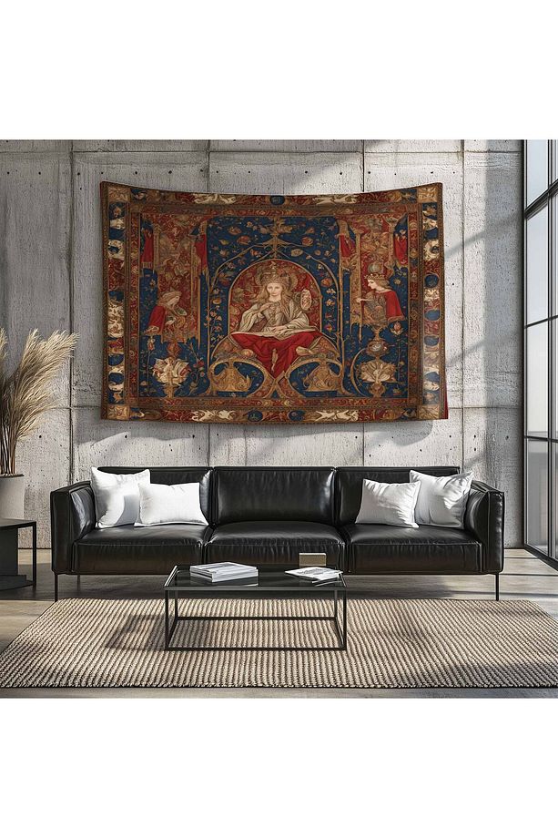 Ortaçağ Rönesans Kadın Vintage Desenli Duvar Örtüsü Duvar Halısı Tapestry - 7