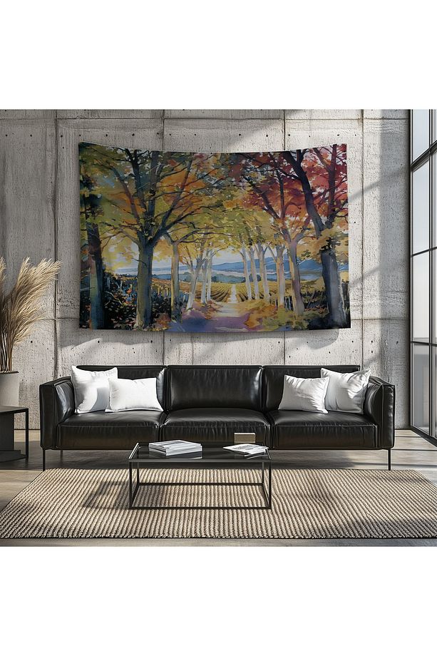Sonbahar Orman Desenli Duvar Örtüsü Duvar Halısı Tapestry - 6