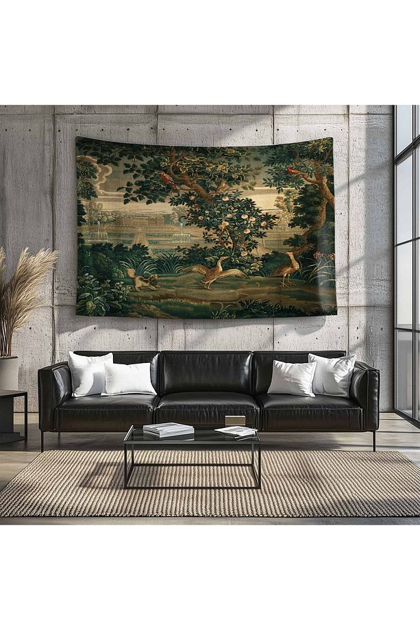 Vintage Fransız Retro Yeşil Orman Desenli Duvar Örtüsü Duvar Halısı Tapestry - 6