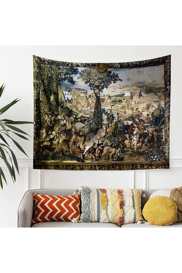 Vintage Fransız Retro Kasaba Desenli Duvar Örtüsü Duvar Halısı Tapestry - 5