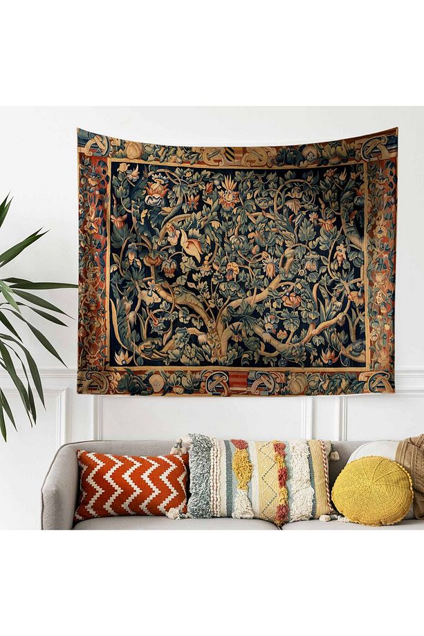 Vintage Fransız Retro Yaşam Ağacı Desenli Duvar Örtüsü Duvar Halısı Tapestry - 3