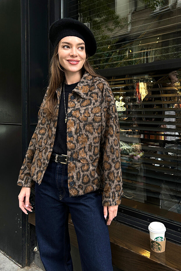 سترة قصيرة بنمط الفهد - أسود - 4