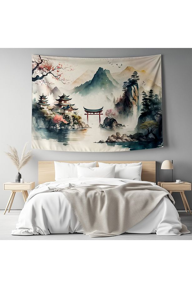 Retro Japon Evleri Desenli Duvar Örtüsü Duvar Halısı Tapestry - 4