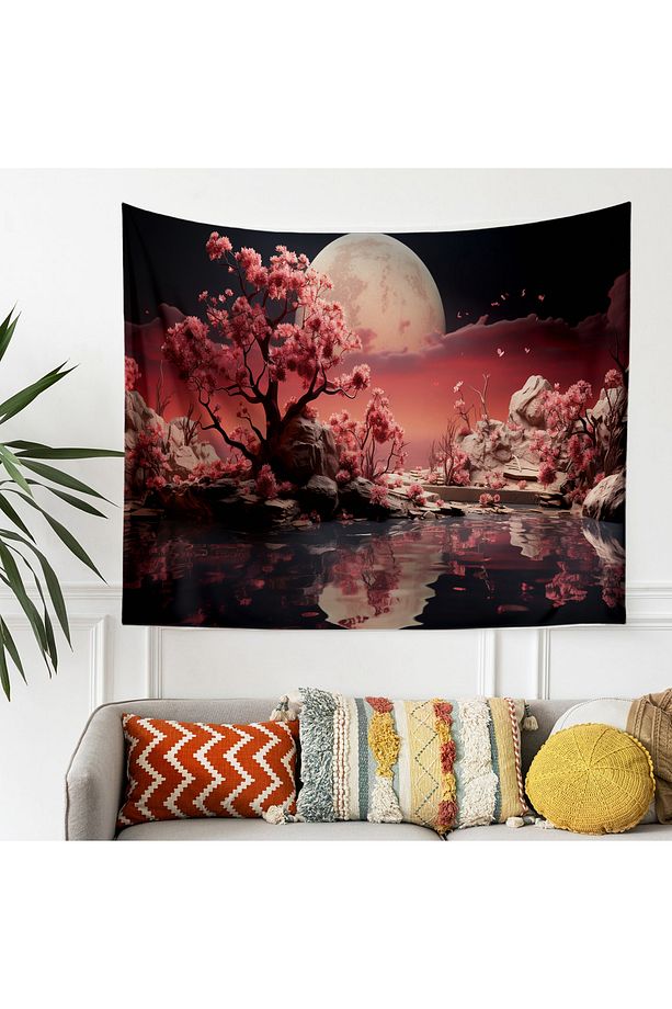 Ay Doğa Manzara Desenli Duvar Örtüsü Duvar Halısı Tapestry - 3