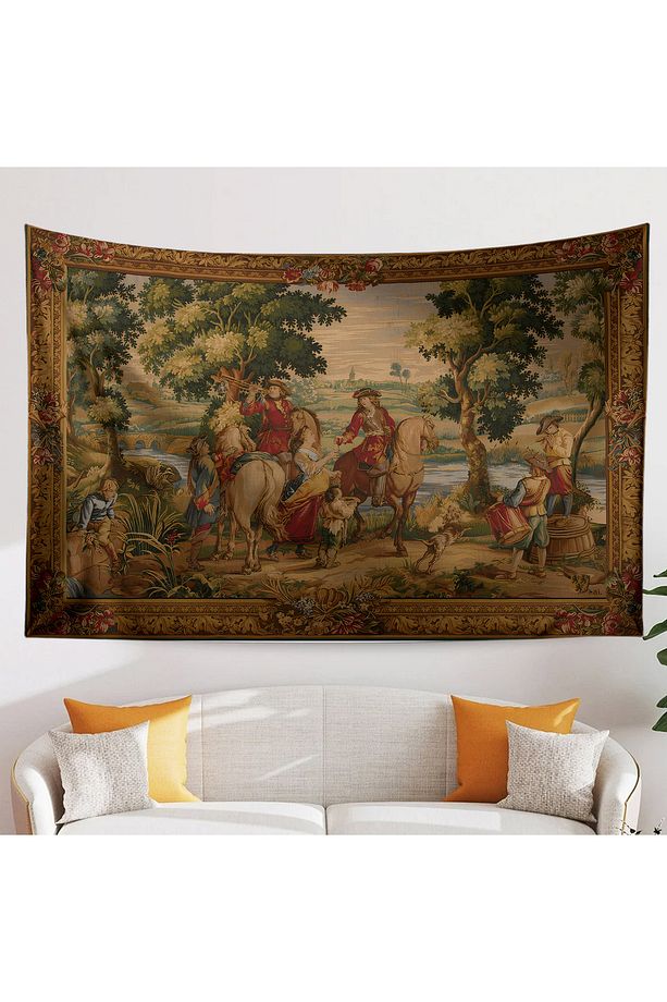 Vintage Fransız Retro Av Desenli Duvar Örtüsü Duvar Halısı Tapestry - 1