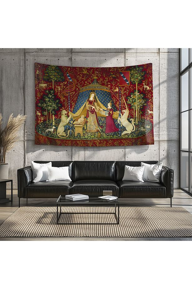 Ortaçağ Unicorn Kadın Vintage Desenli Duvar Örtüsü Duvar Halısı Tapestry - 8