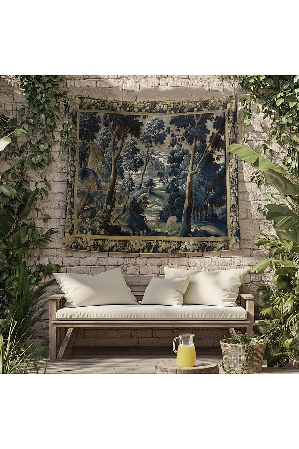 Vintage Fransız Retro Orman Desenli Duvar Örtüsü Duvar Halısı Tapestry - 7