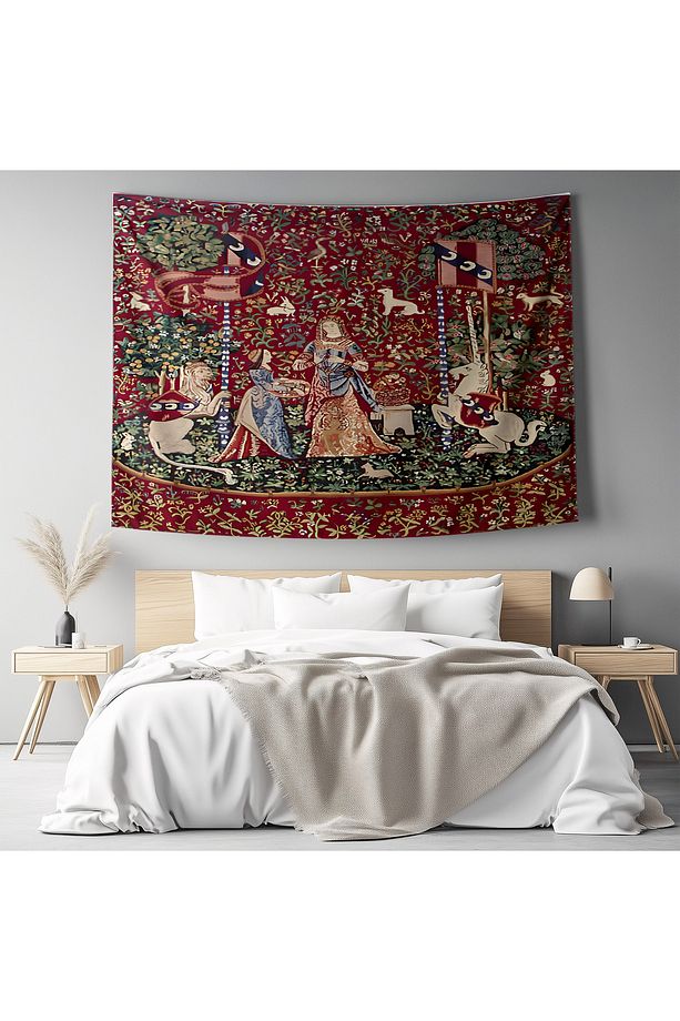 Ortaçağ Unicorn Kadın Vintage Desenli Duvar Örtüsü Duvar Halısı Tapestry - 4