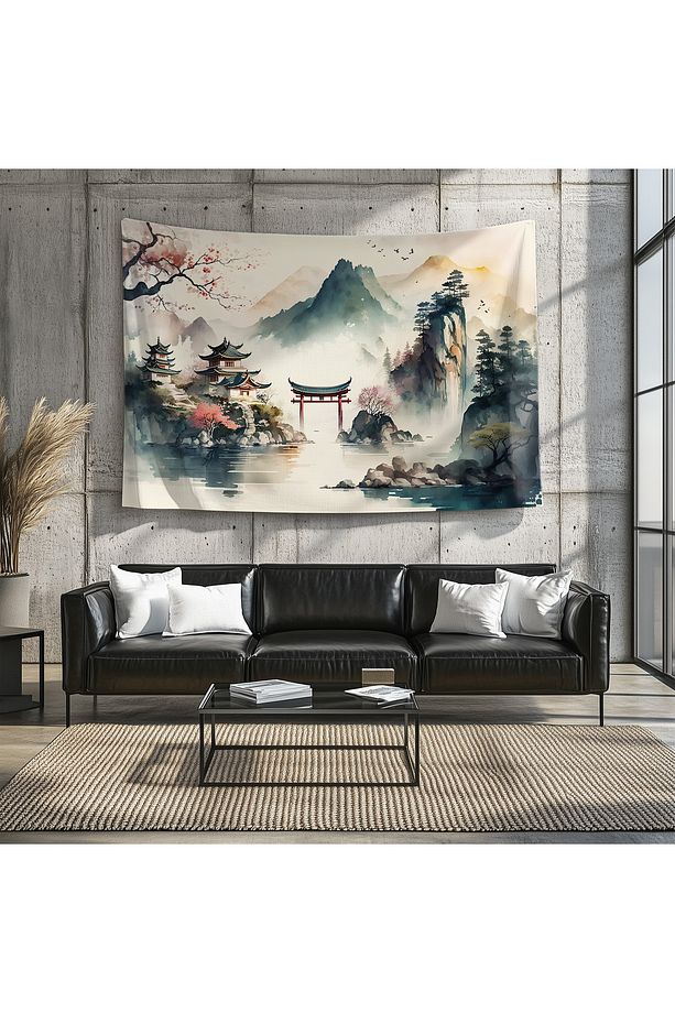 Retro Japon Evleri Desenli Duvar Örtüsü Duvar Halısı Tapestry - 6