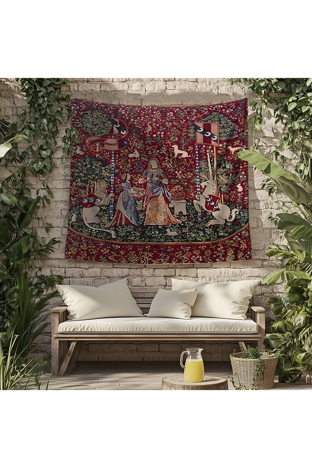 Ortaçağ Unicorn Kadın Vintage Desenli Duvar Örtüsü Duvar Halısı Tapestry - 7