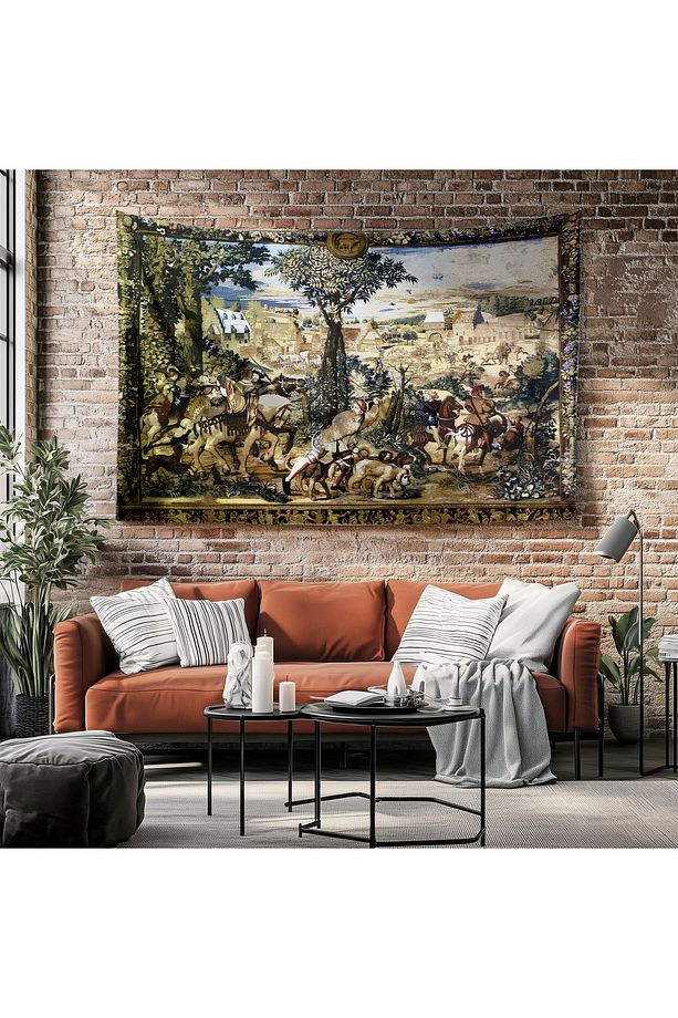 Vintage Fransız Retro Kasaba Desenli Duvar Örtüsü Duvar Halısı Tapestry - 7