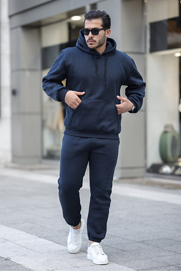 Navy Blue 3 Thread Cotton Tracksuit Set