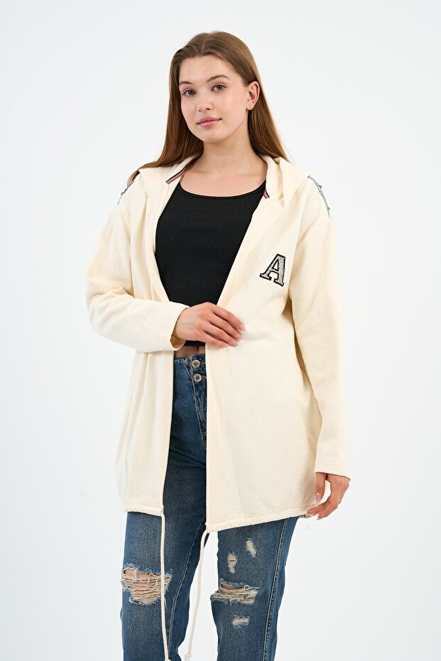 Hooded Shoulder Detailed Long Cardigan (B22-30305)