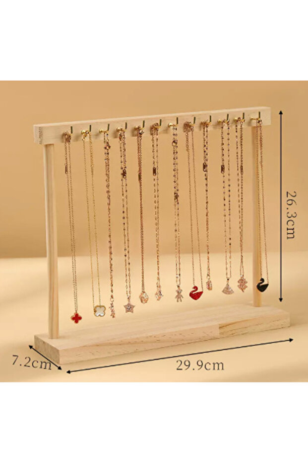 12 Hook Jewelry Organizer Display Stand Wood Necklace Hanging Countertop Rack for Chains Earrings Br