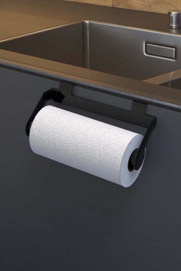 حامل المناشف الورقية للمطبخ - أسود - 1