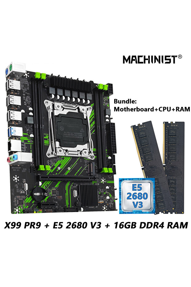 Motherboard+CPU MACHINIST PR9 X99 Motherboard Combo Intel Xeon E5 2680 V3 CPU + DDR4 8GBx2 2133MHz D - 8