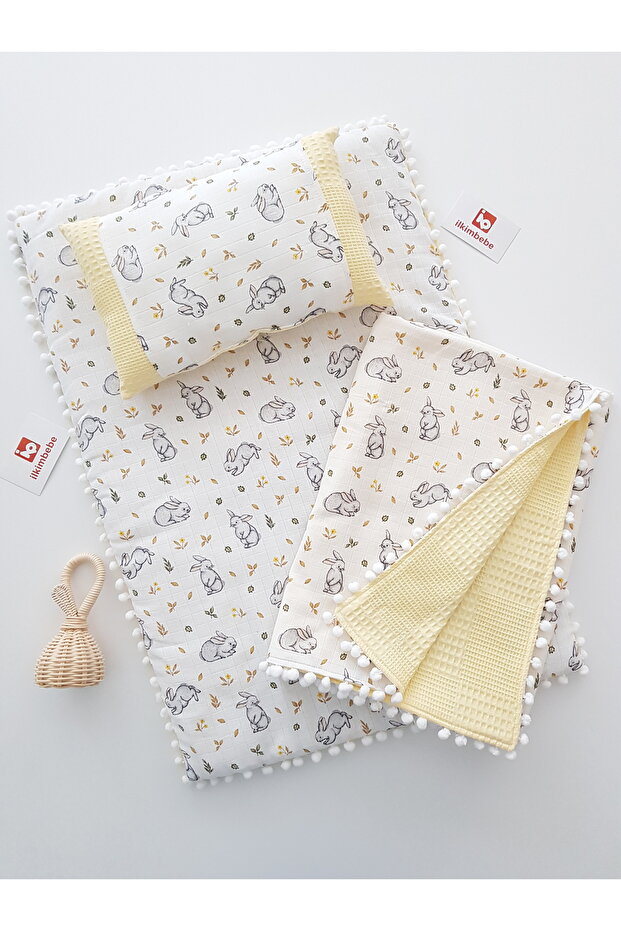 Baby Diaper Set with Rabbit Blanket, Cushion, Muslin, Baby Pillow, Newborn, Crib