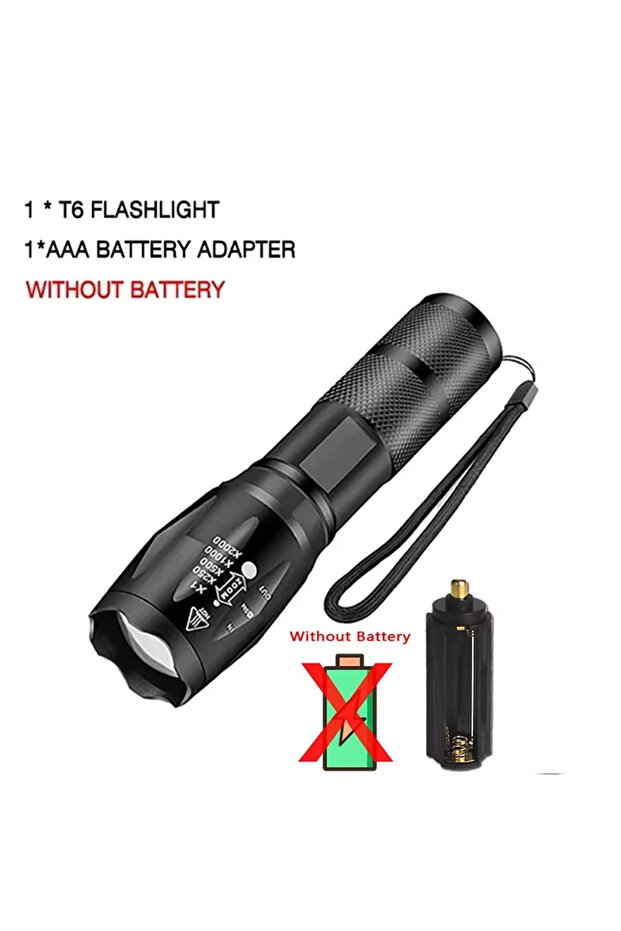 without Battery High Power T6 LED Flashlights Camping Torch 5 Light Modes Zoom Light Aluminu