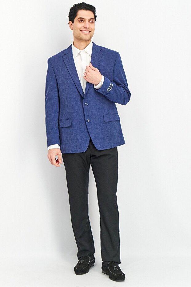 جاكيت بليزر سادة بقصّة عادية للرجال، أزرق - 4