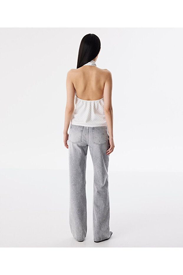 KRAVATLI ÇİZGİ DESEN BLUZ - 6