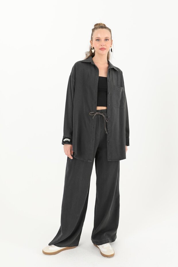 Women's Two-Piece Set with Shirt and Trousers - 32024Tks - Anthracite