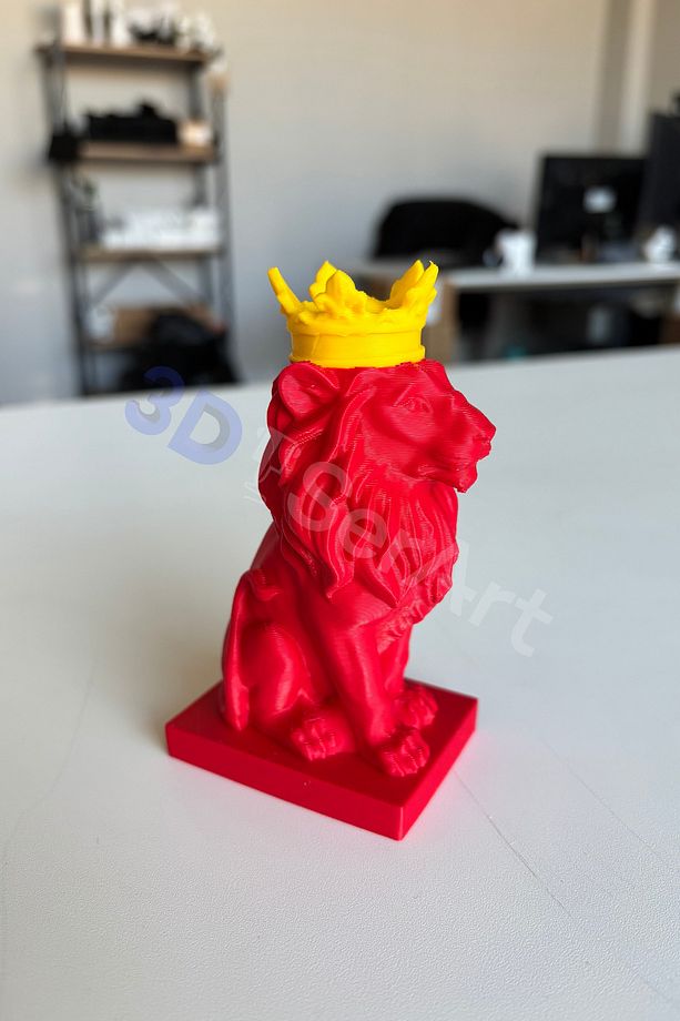 Tasarım Aslan Heykel Biblo 12 CM Kırmızı ve Sarı Renklerde Concept Masaüstü Dekoratif - 3