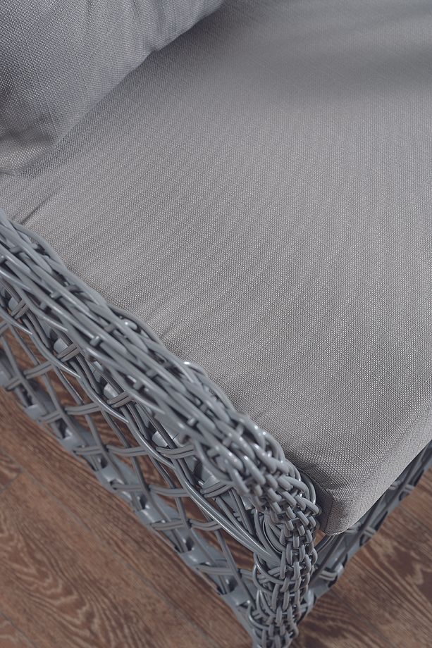 Icon Rattan Bahçe Balkon Oturma Takımı 2+1+1+Camlı Masa Gri - 6