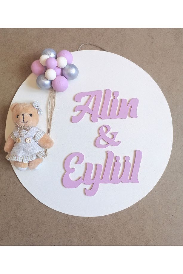İsimli Bebek Kapı Süsü Ayıcıklı Balonlu(30CM) - 1