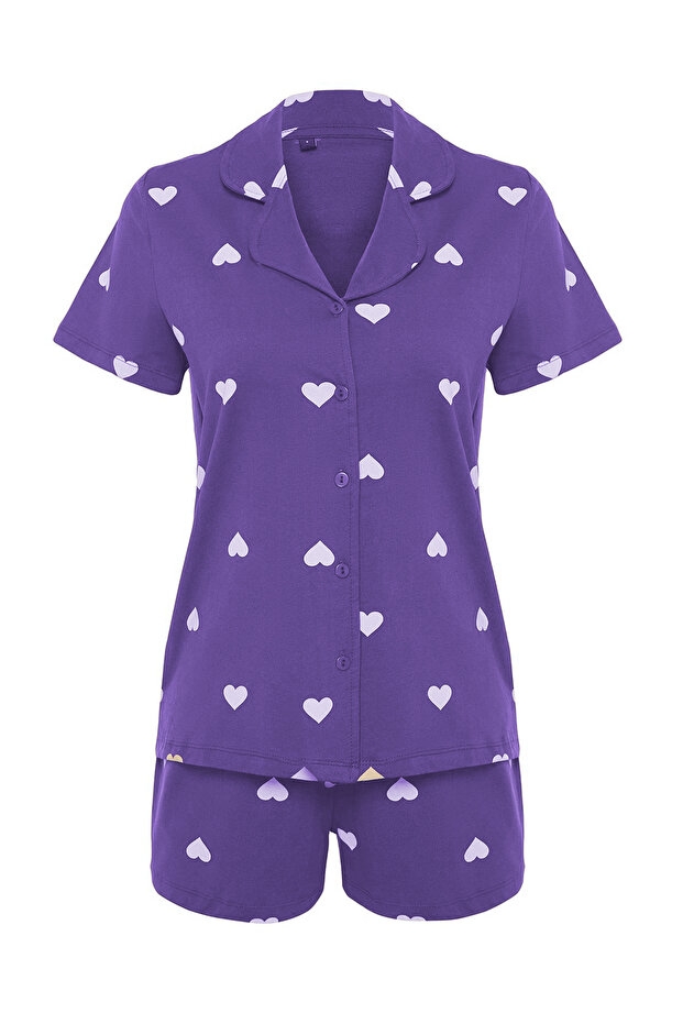 Lila %100 Pamuklu Kalpli Şortlu Örme Pijama Takımı THMSS21PT0756 - 7