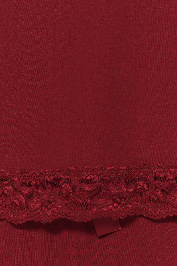 Bordo Dantelli ve Kurdele/Fiyonk Detaylı İp Askılı Viskon Örme Pijama Takımı THMSS20PT0134 - 5