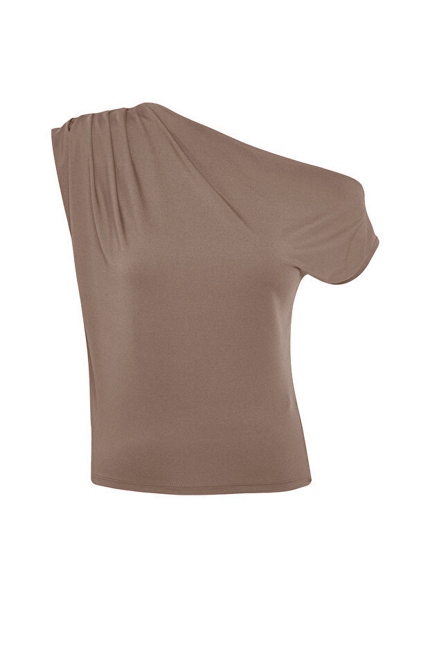 Vizon Regular/Normal Kalıp Asimetrik Yaka Sıfır Kol Esnek Örme Bluz TWOSS24BZ00396 - 6