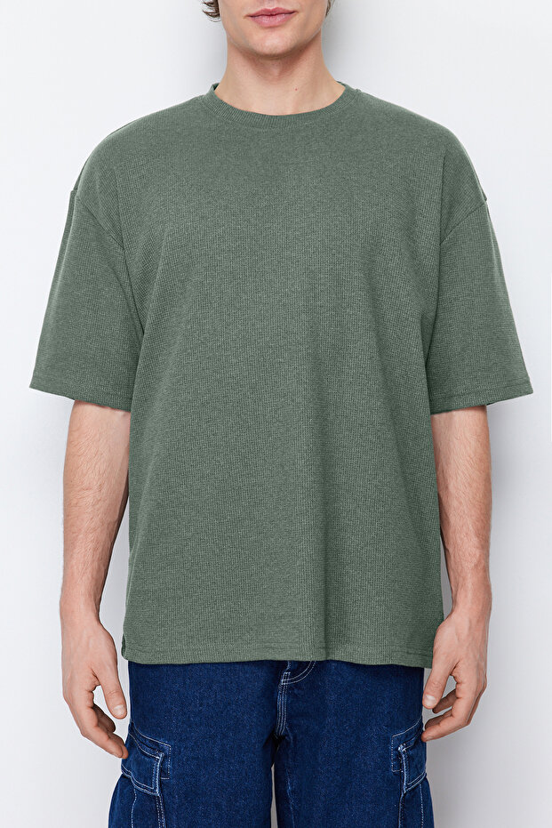 Basic Mint Oversize/Geniş Kesim Dokulu Waffle Kısa Kol T-Shirt TMNSS22TS00049 - 6