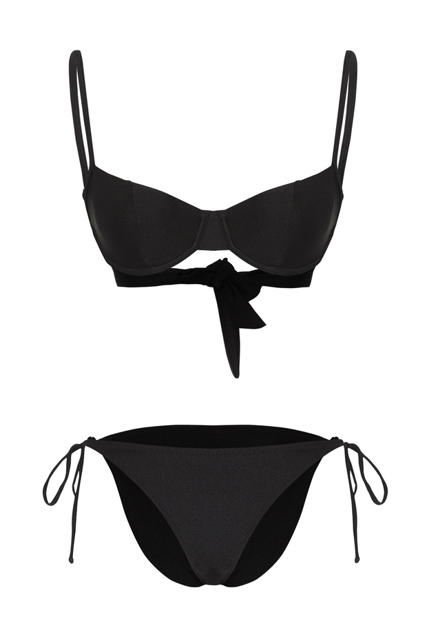 Siyah Balconette Kaplı Regular Normal Bel Bikini Takımı TBESS25BT00083 - 5