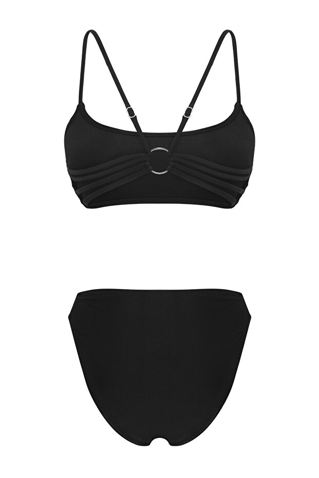 Siyah Sırt Dekolteli Bralette Kaplı Regular Normal Bel Bikini Takımı TBESS25BT00080 - 7