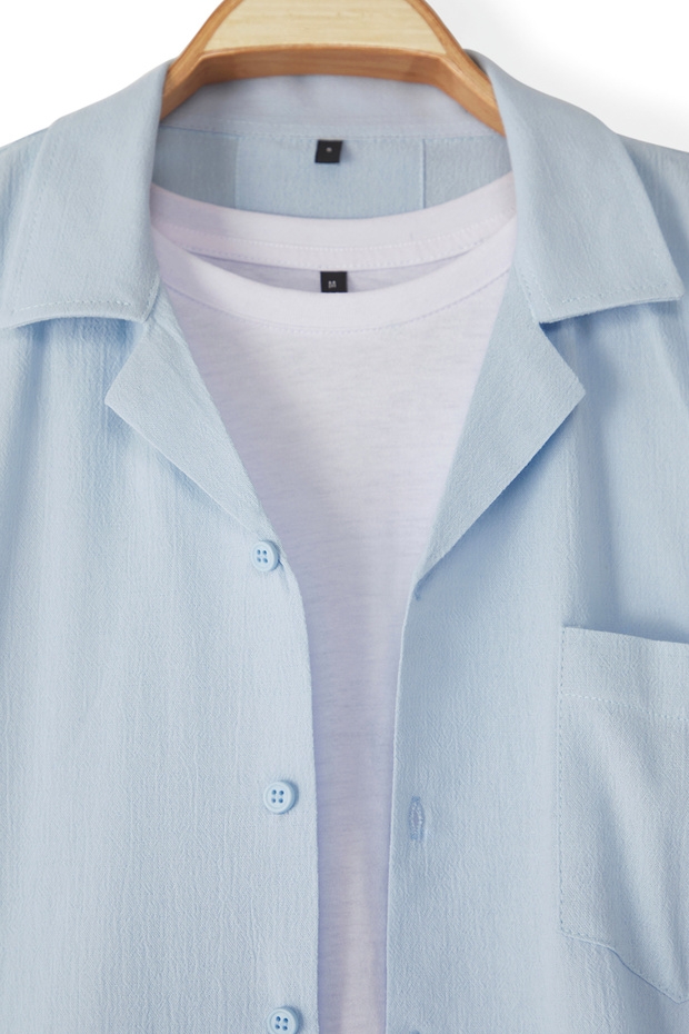 Mavi Oversize Fit Yazlık Pamuklu Gömlek TMNSS23GO00080 - 7